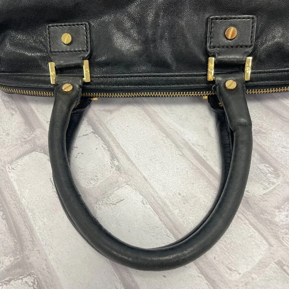 Tory Burch Top Handle Satchel in Black Leather w/ Gold-tone Chain - Preowned